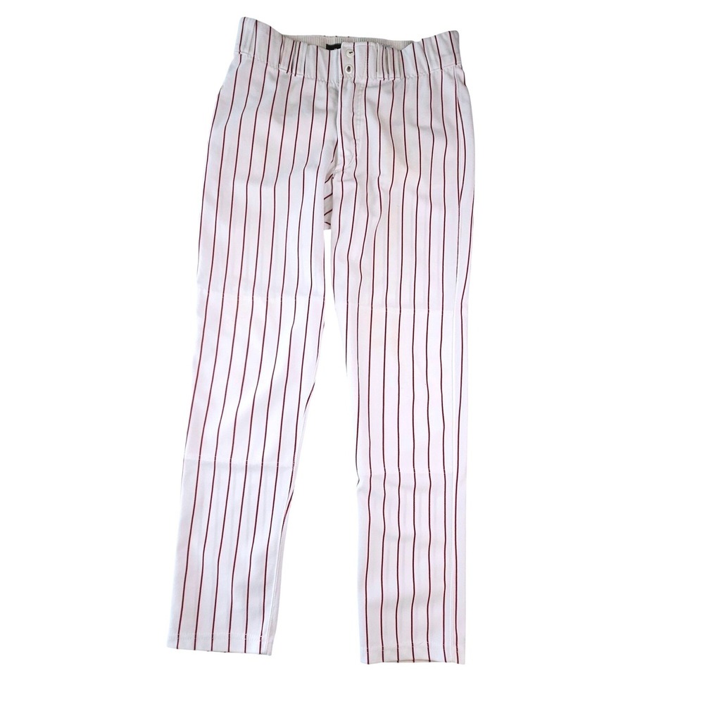 Adidas Team Performance Pinstripe Baseball Pants White Maroon 36 x 34 Uniform